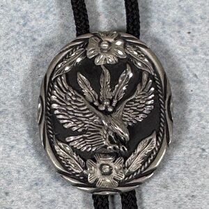 Vintage SSI Handcrafted USA Eagle Bolo Tie Silver Tone Western Cowboy